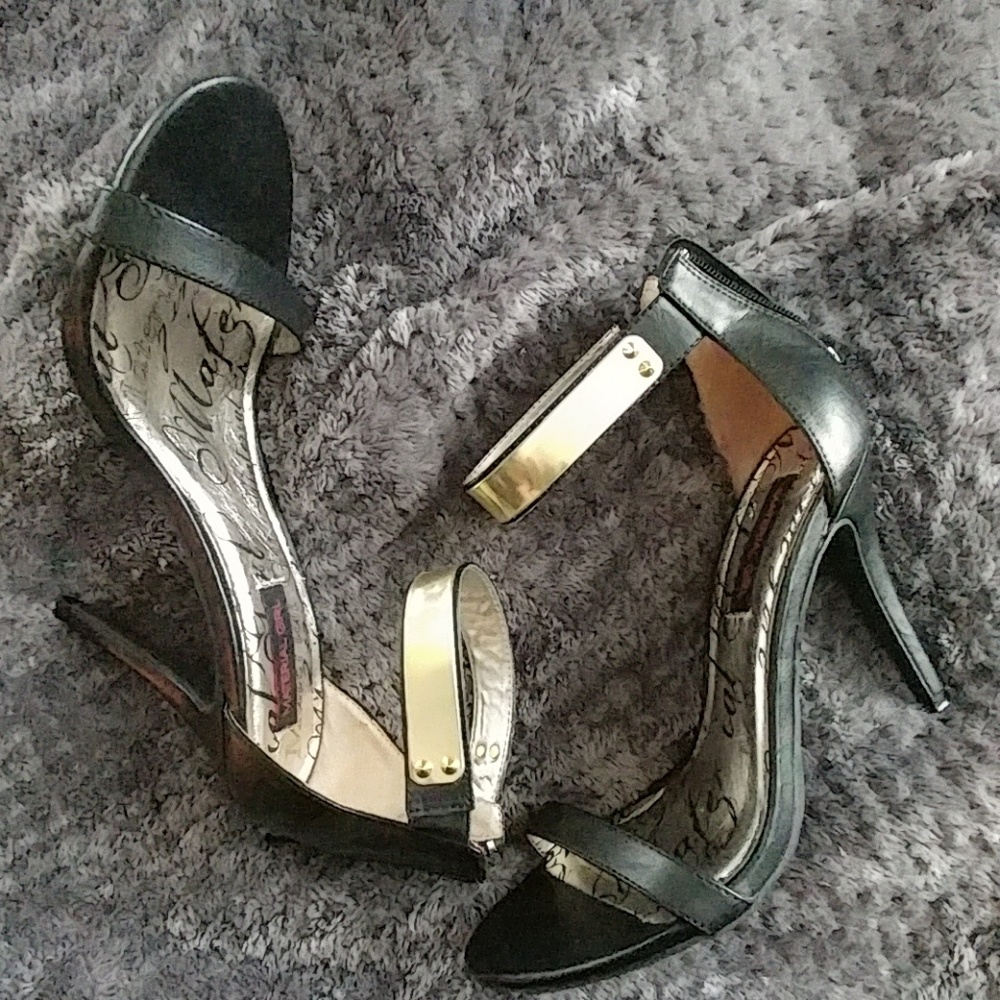 Black Gold Ankle Wrap Stud Heel